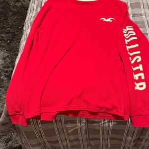 Hollister Red Long Sleeve Waffle Knit Tee with Sleeve Logo